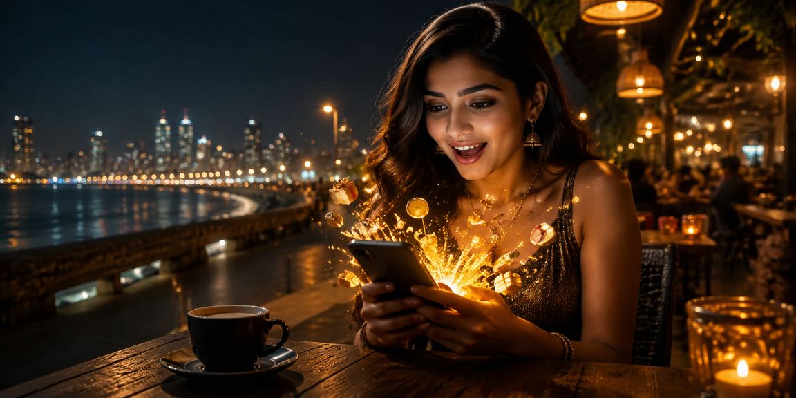 Night view of Mumbai Marine Drive with betting theme